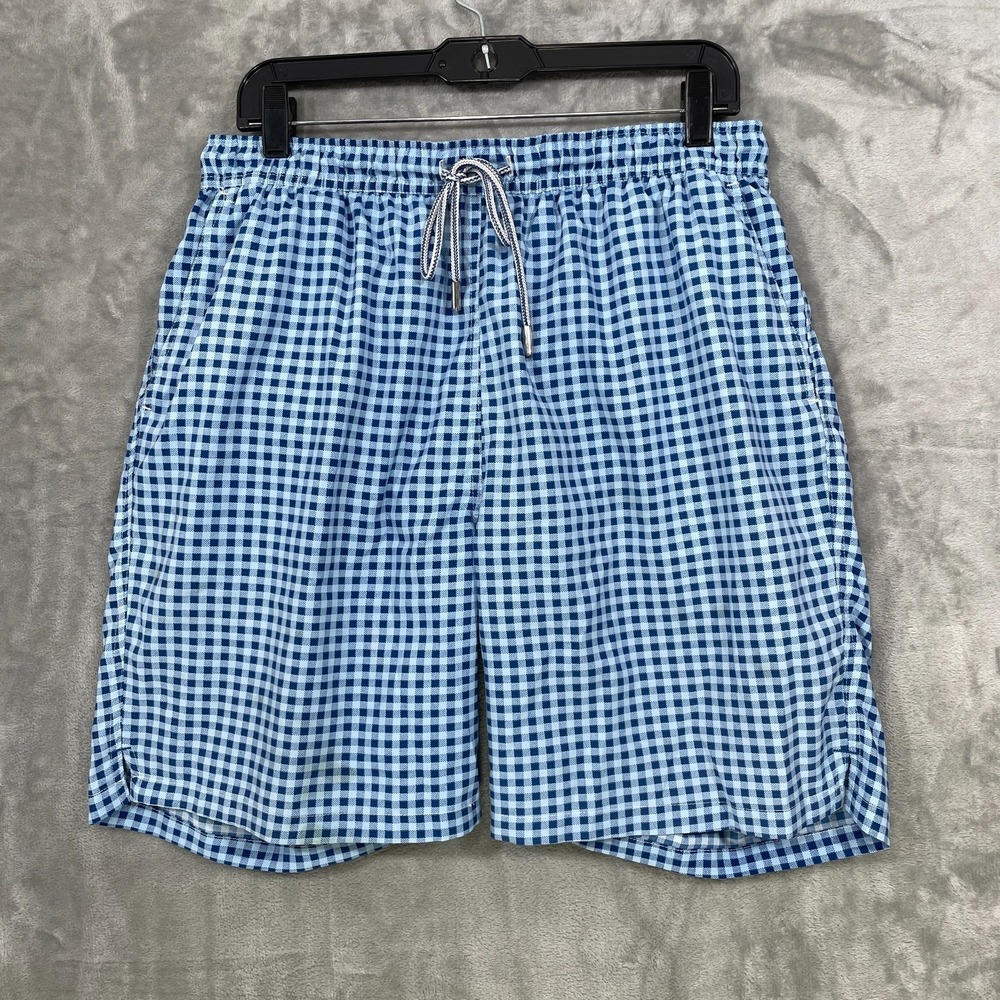 Peter Millar Seaside Collection Swim Trunks Men's Large  Mesh Lined Blue Gingham